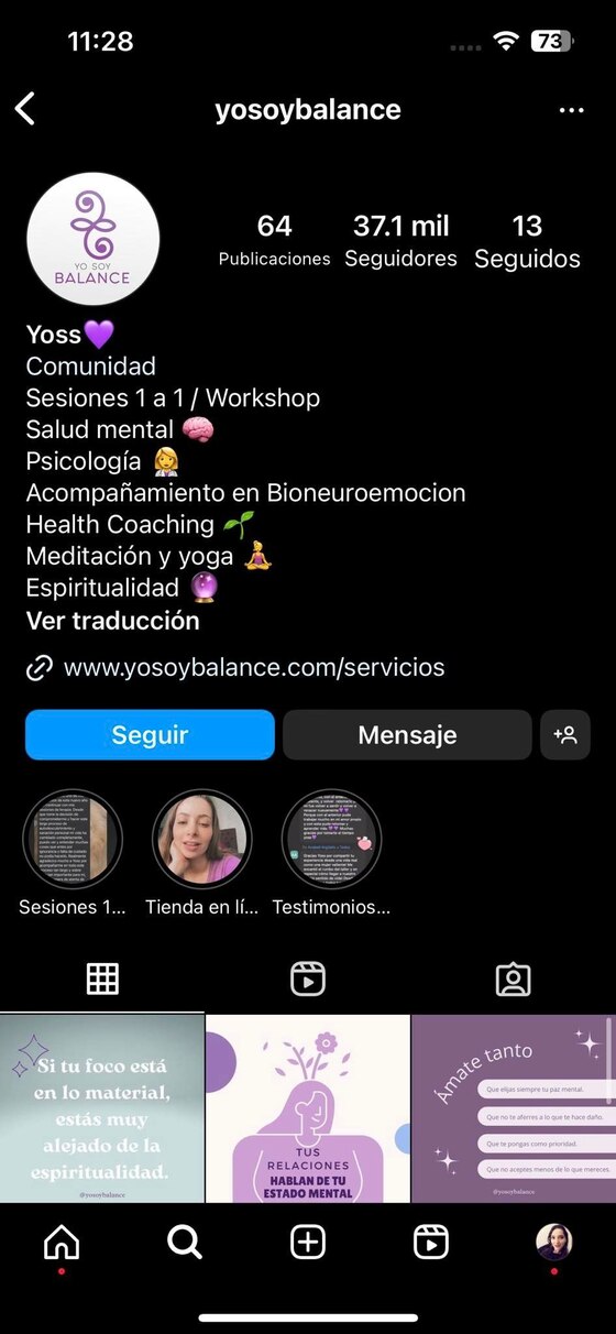 Perfil de Instagram de YosStop para promocionar sus cursos