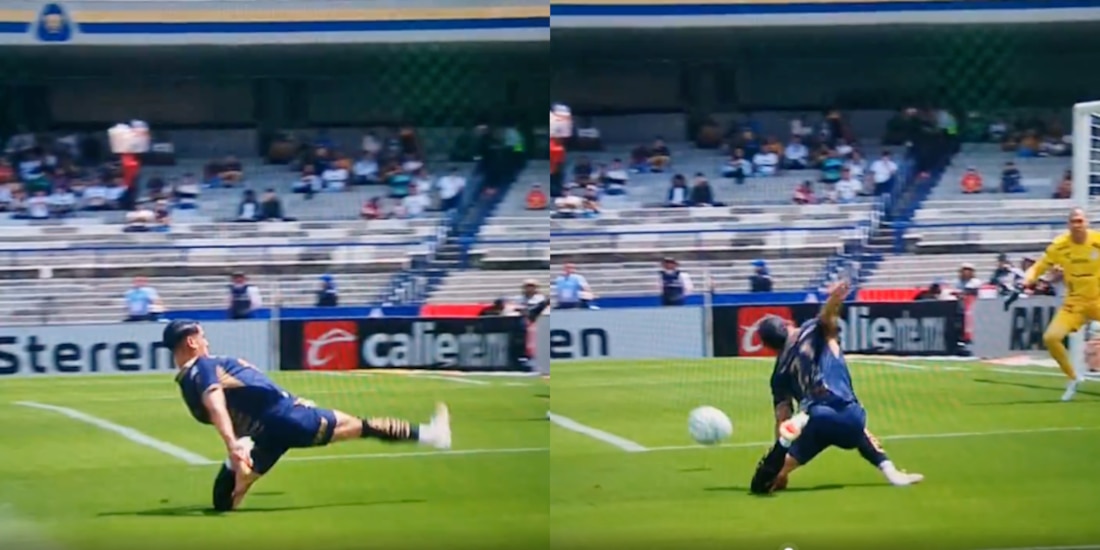 Uriel Antuna tuvo una dura caída durante el partido de Pumas.