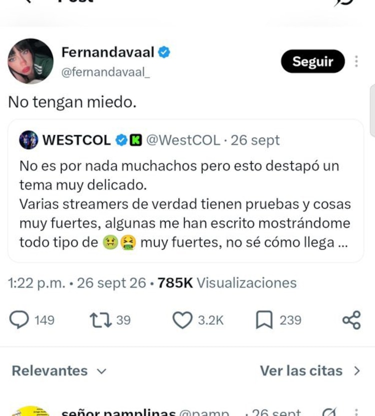 Mensaje de Westcol y FernandaVaal sobre las acusaciones a Komanche