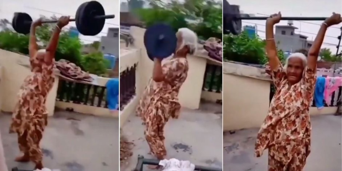 Abuelita de 80 años sorprende a levantar pesas.