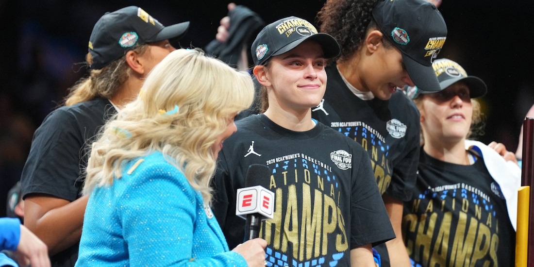 La mexicana Gabriela Jaquez no contuvo las lágrimas tras la coronación de la UCLA en la NCAA.