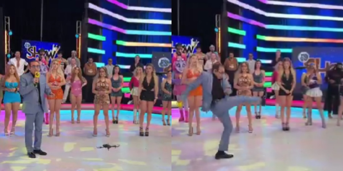 Ernesto Chavana patea un dron y golpea a modelo en la cara