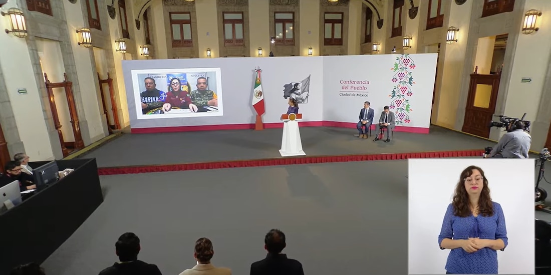 Autoridades de Protección Civil y de Fuerzas Armadas en la Mañanera de Claudia Sheinbaum.