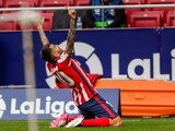 Angel Correa festeja tras anotar el primer gol del Atlético de Madrid en la victoria 2-0 ante Huesca en LaLiga el pasado 22 de abril.