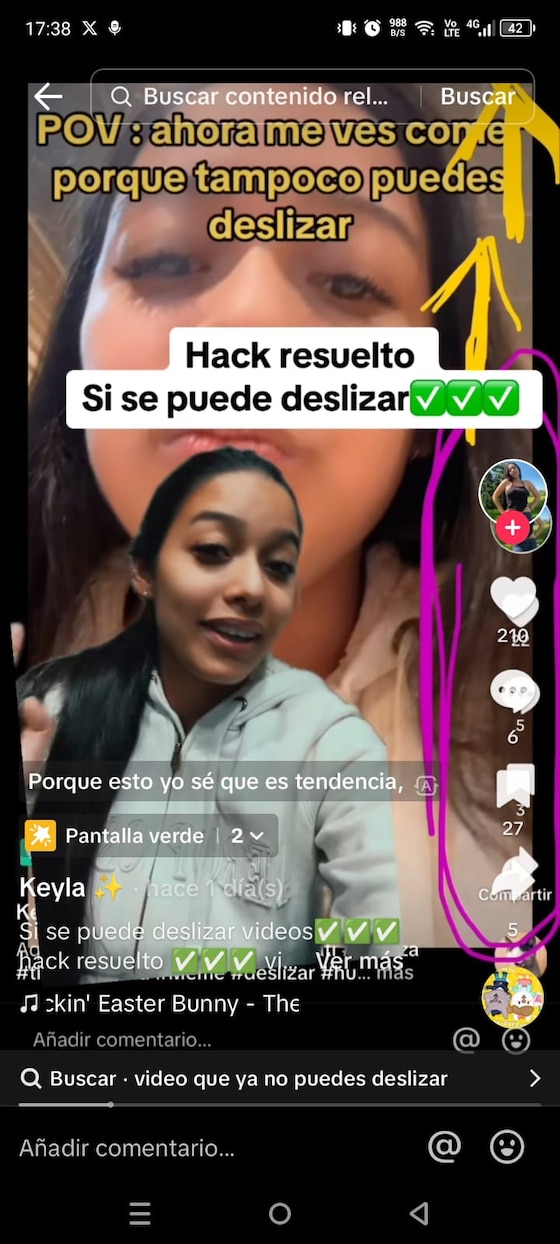 Desliza hacia arriba en la zona que está marcada con el círculo morado