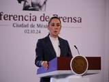 La Presidenta Claudia Sheinbaum, ayer, durante su primera conferencia de prensa.