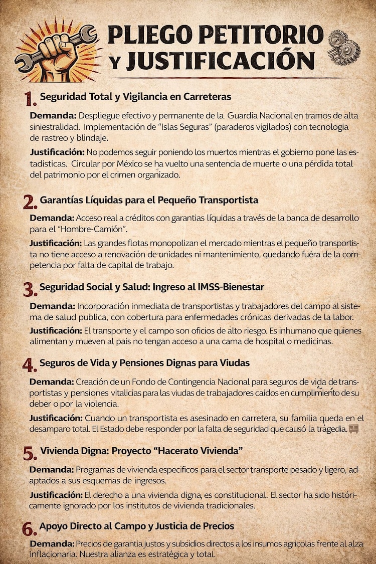 Pliego petitorio del paro nacional de agricultores y transportistas