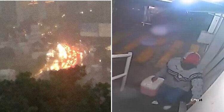 En fotografías difundidas por el periodista Javier Tejado, se observa el momento en el que uno de los hombres ingresa al Baby'O con un galón de gasolina para después provocar el incendio.