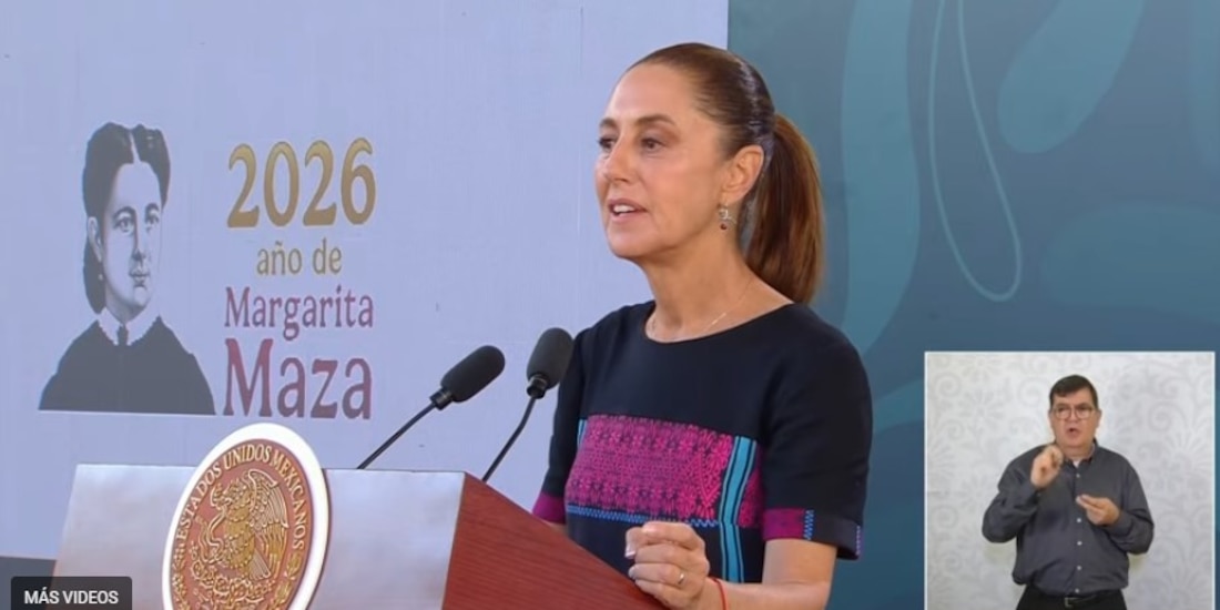 La presidenta Claudia Sheinbaum, en la Conferencia del Pueblo.