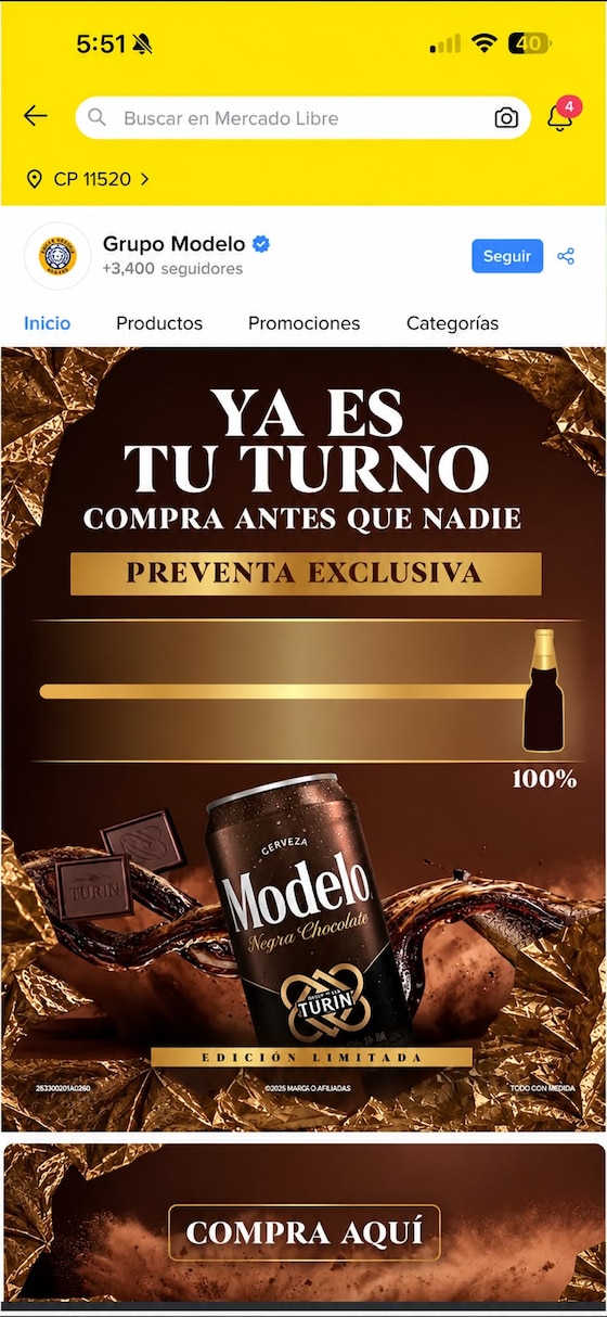 Preventa de la Negra Modelo Chocolate Turín en Mercado Libre
