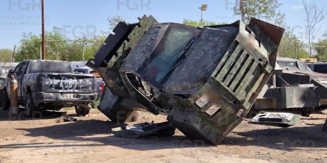 Vehículos "monstruo" destruidos en Tamaulipas.