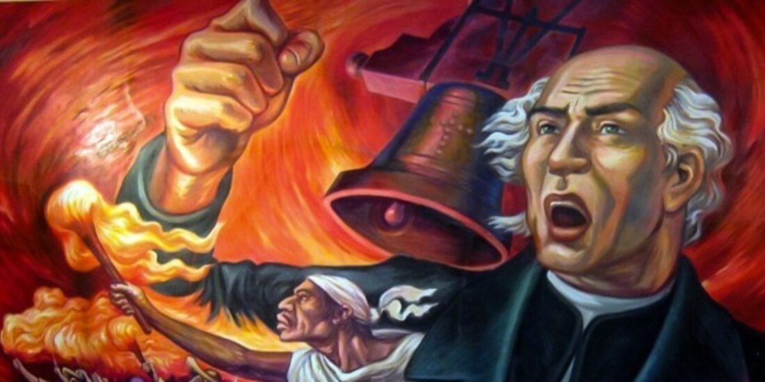 Representación de Miguel Hidalgo al dar el Grito de Independencia.