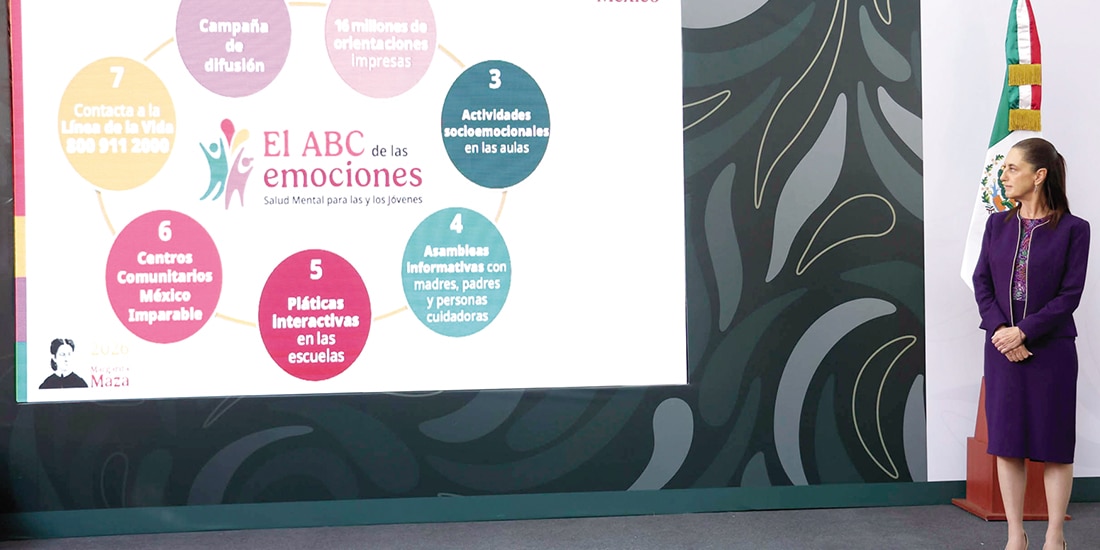 La Jefa del Ejecutivo, ayer, al presentar el programa de salud emocional que será implementado por la Secretaría de Educación Pública en los planteles del país.