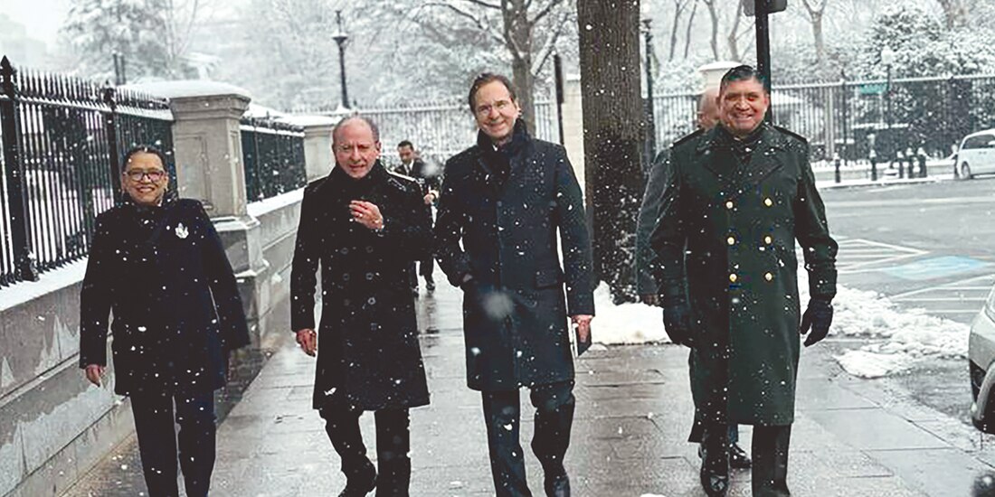 Rosa Icela Rodríguez, Rafael Ojeda, Esteban Moctezuma y Luis Cresencio Sandoval, ayer, en Washington.