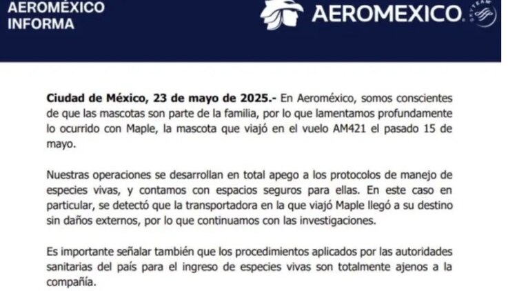 Comunicado de Aeroméxico.
