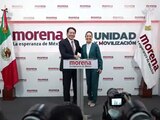 Mario Delgado, líder de Morena, y Claudia Sheinbaum, quien encabezará los trabajos de coordinación en la Defensa de la Transformación rumbo al 2024.