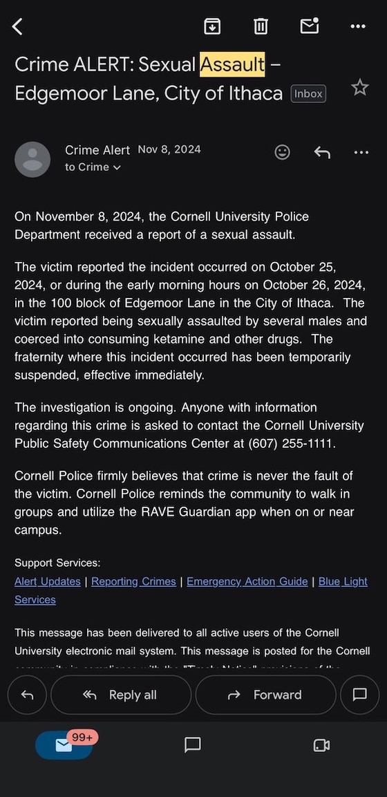 Correo de Cronell enviado a estudiante