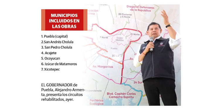 EL GOBERNADOR de Puebla, Alejandro Armenta, presenta los circuitos rehabilitados, ayer.