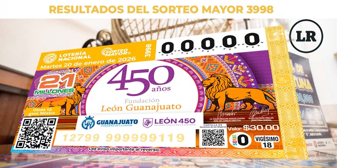 Resultados Sorteo Mayor 3998 del 20 de enero de 2026 de Lotería Nacional.