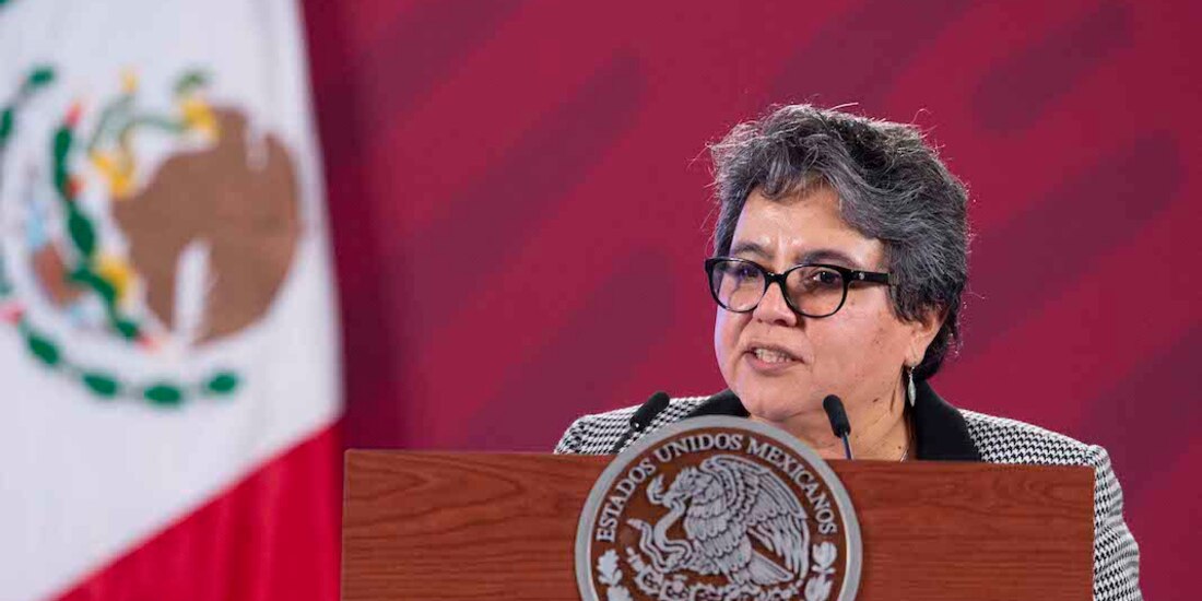 Raquel Buenrostro, titular del SAT, en conferencia de prensa