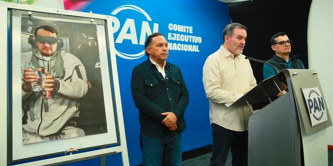Integrantes del CEN del PAN en conferencia de prensa sobre Andrés Manuel López Beltrán, el 16 de agosto de 2026.