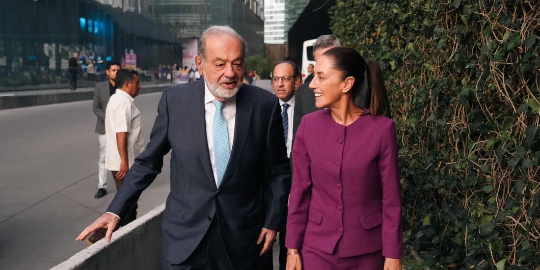 Una fotografía ilustrativa de la Presidenta Claudia Sheinbaum y el empresario Carlos Slim.