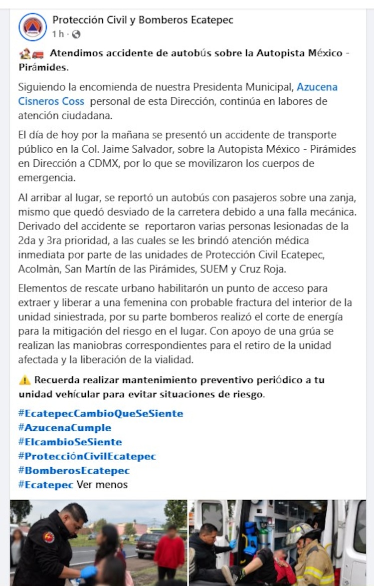 Mensaje de Protección Civil Ecatepec.