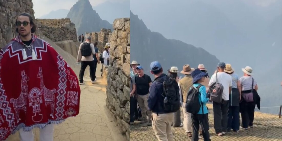 Un mexicano se viralizó por usar un pocho en Machu Picchu.