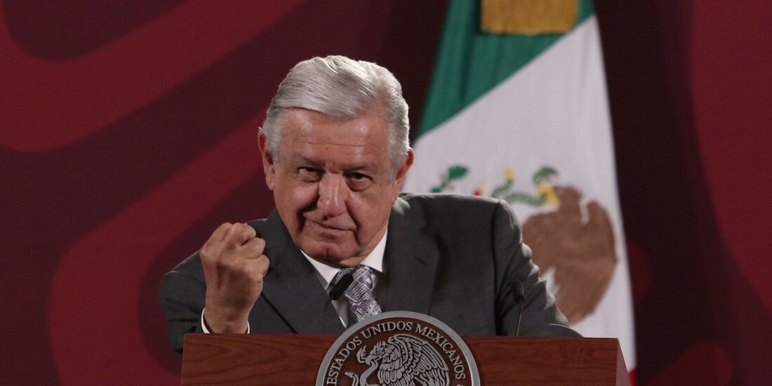 Andrés Manuel López Obrador en Palacio Nacional durante su conferencia de prensa.