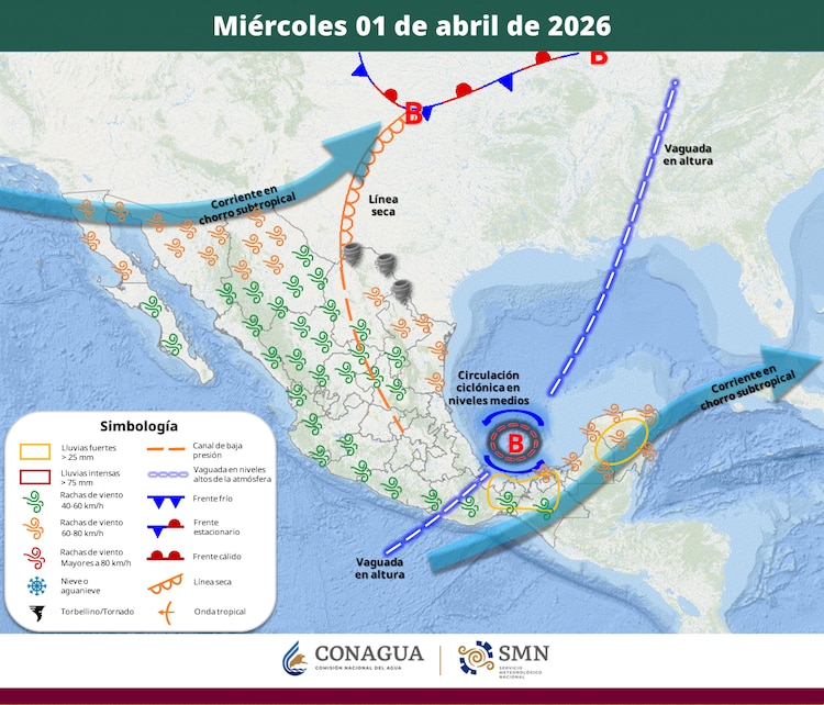 Áreas en vigilancia por desarrollo de tormentas significativas 1 de abril