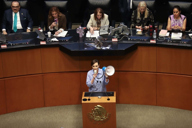 La senadora Lilly Téllez, del PAN, durante sesión en el Senado, el 29 de abril de 2026.