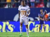 Dani Alves se lamenta durante un duelo de Pumas en la Liga MX.
