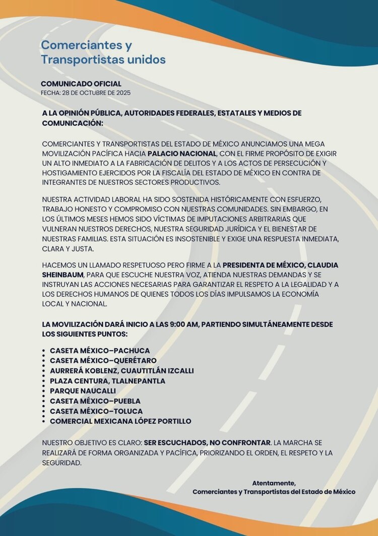 Mega movilización de comerciantes y transportistas del 29 de octubre