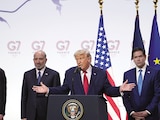 El presidente Donald Trump, en conferencia de prensa en la cumbre del G7, ayer.