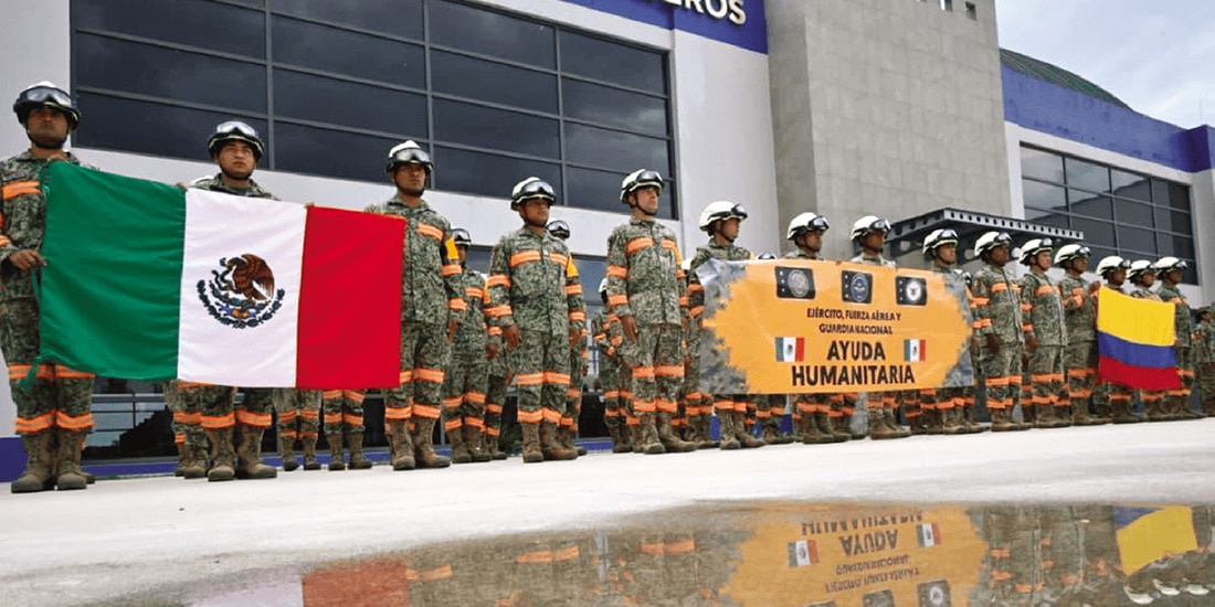 elementos militares del agrupamiento de ayuda humanitaria “Cali”, ayer, antes de partir hacia Colombia.