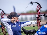 La mexicana Andrea Becerra en acción en el Mundial de Tiro con Arco.