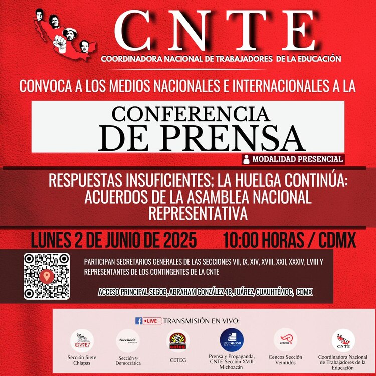 CNTE convoca a mensaje a medios.