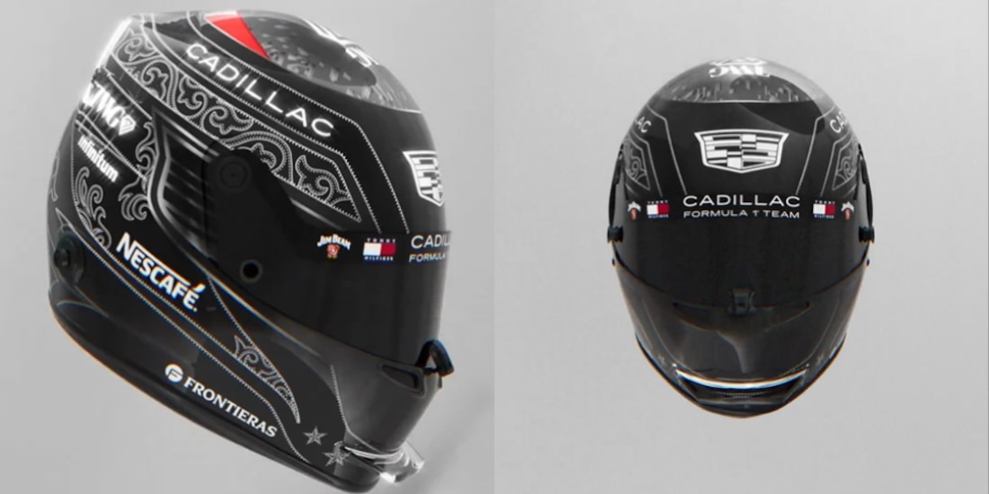 Cadillac presenta el casco de Checo Pérez para el GP de Estados Unidos.