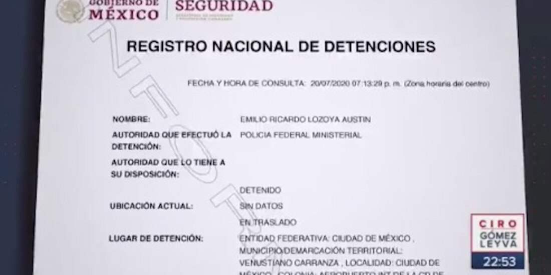 Ficha del Registro Nacional de Detenciones.