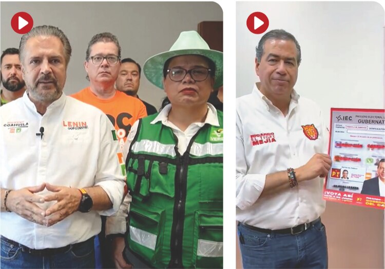 Abanderados del Verde Ecologista (izq.) y Partido del Trabajo en Coahuila expresaron su rechazo a la decisión de sus líderes partidistas en un video difundido en redes sociales.