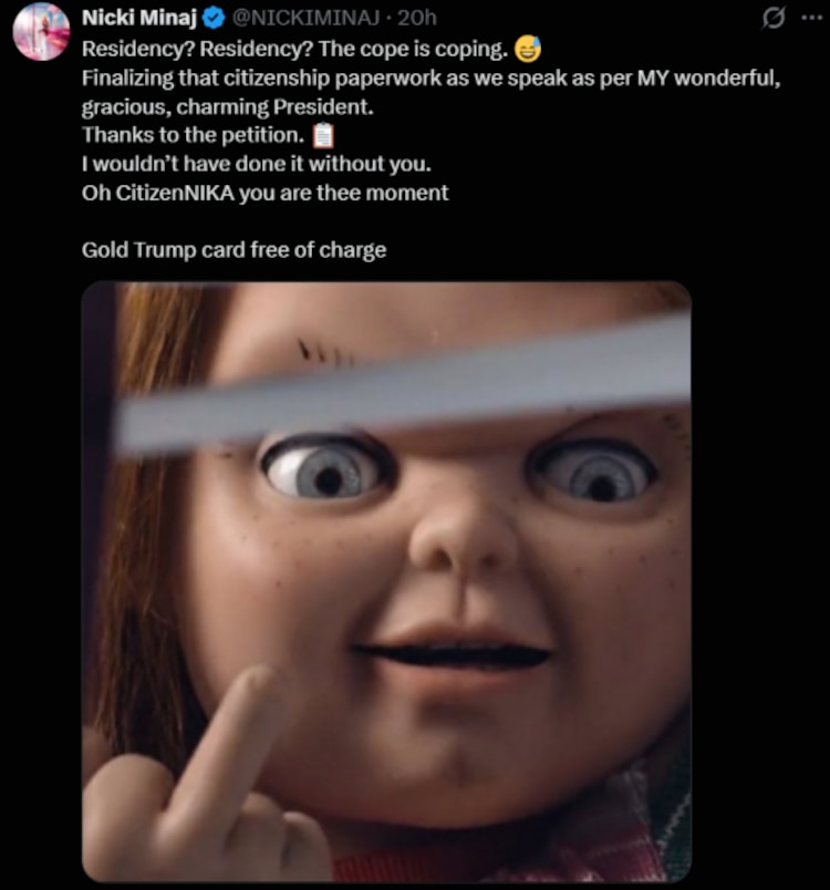 Nicki Minaj afirma que obtendrá la ciudadanía estadounidense