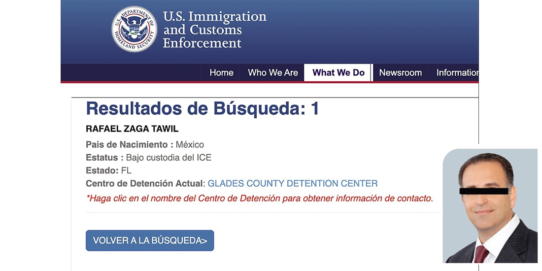 Ficha de detención del mexicano en la página del ICE, ayer