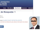 Ficha de detención del mexicano en la página del ICE, ayer
