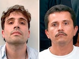 OVIDIO GUZMÁN (izq.), es el primer hijo de El Chapo en declararse culpable en EU. Sus hermanos, Iván Archivaldo y Jesús Alfredo, lideran la facción del CDS denominada Los Chapitos, a la que se le atribuye la detención de El Mayo (der.). Al centro, El Mencho, líder del CJNG, abatido.