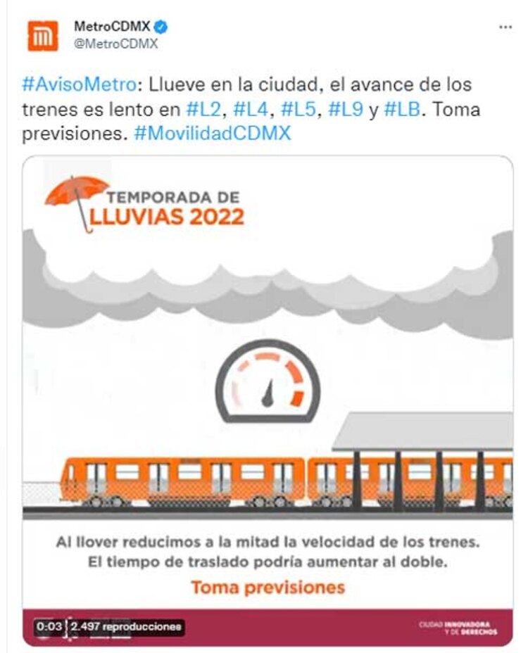 El mensaje del STC Metro en Twitter