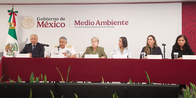 De izq. a der.: Víctor Rodríguez Padilla,Raymundo Pedro Morales Ángeles, Alicia Bárcena Ibarra, Luz Elena González Escobar, Mariana Boy Tamborrell y Andrea González Hernández, ayer.