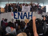 Estudiantes de la Escuela Nacional de Antropología e Historia (ENAH), durante una manifestación en las inmediaciones del Museo Nacional de Antropología, en 2018.