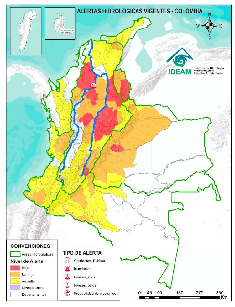 Alertas hidrológicas Colombia 26 abril