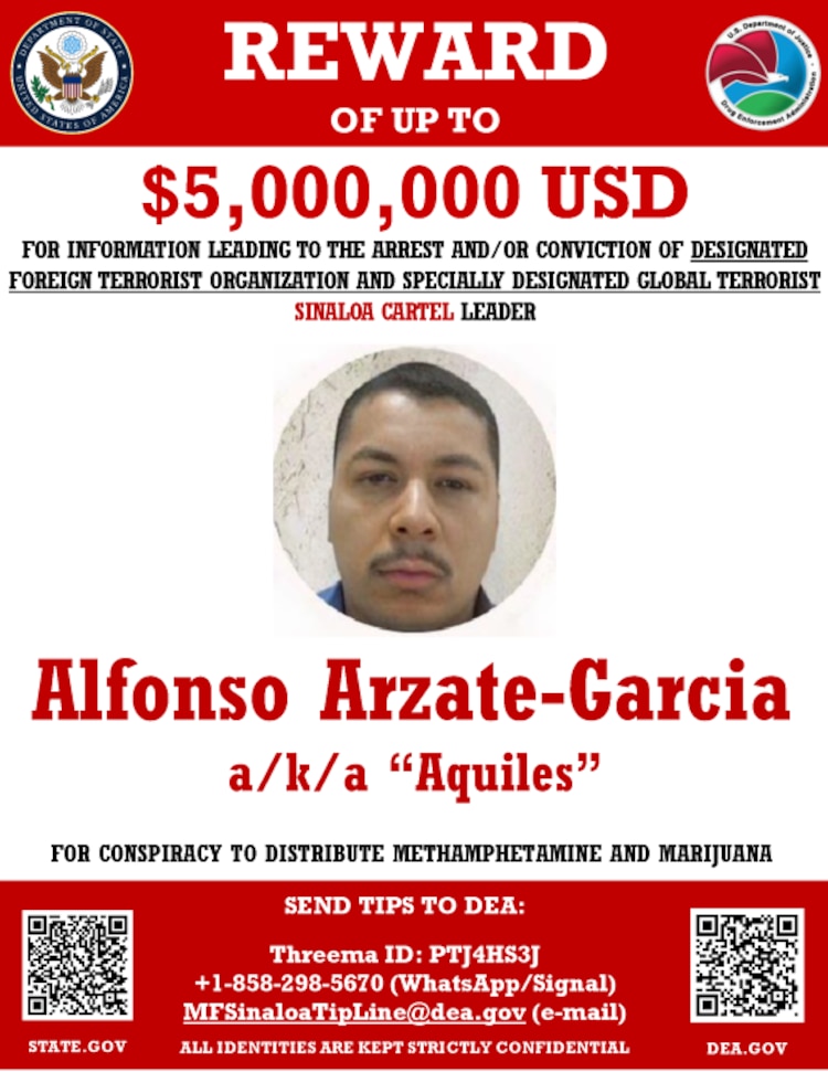 Departamento de Estado ofrece 5 millones de dólares por alias "El Aquiles"