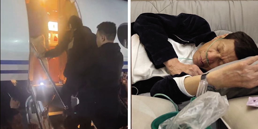 Agentes suben a Rodrigo Duterte a un avión; su hija denunció uso de fuerza │ El filipino de 79 años con unas puntas nasales, en su reclusión.